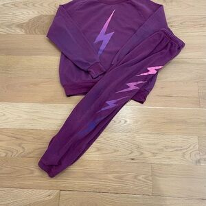 Aviator Nation Purple and Pink Lightning Bolt Sweatshirt and Sweatpants